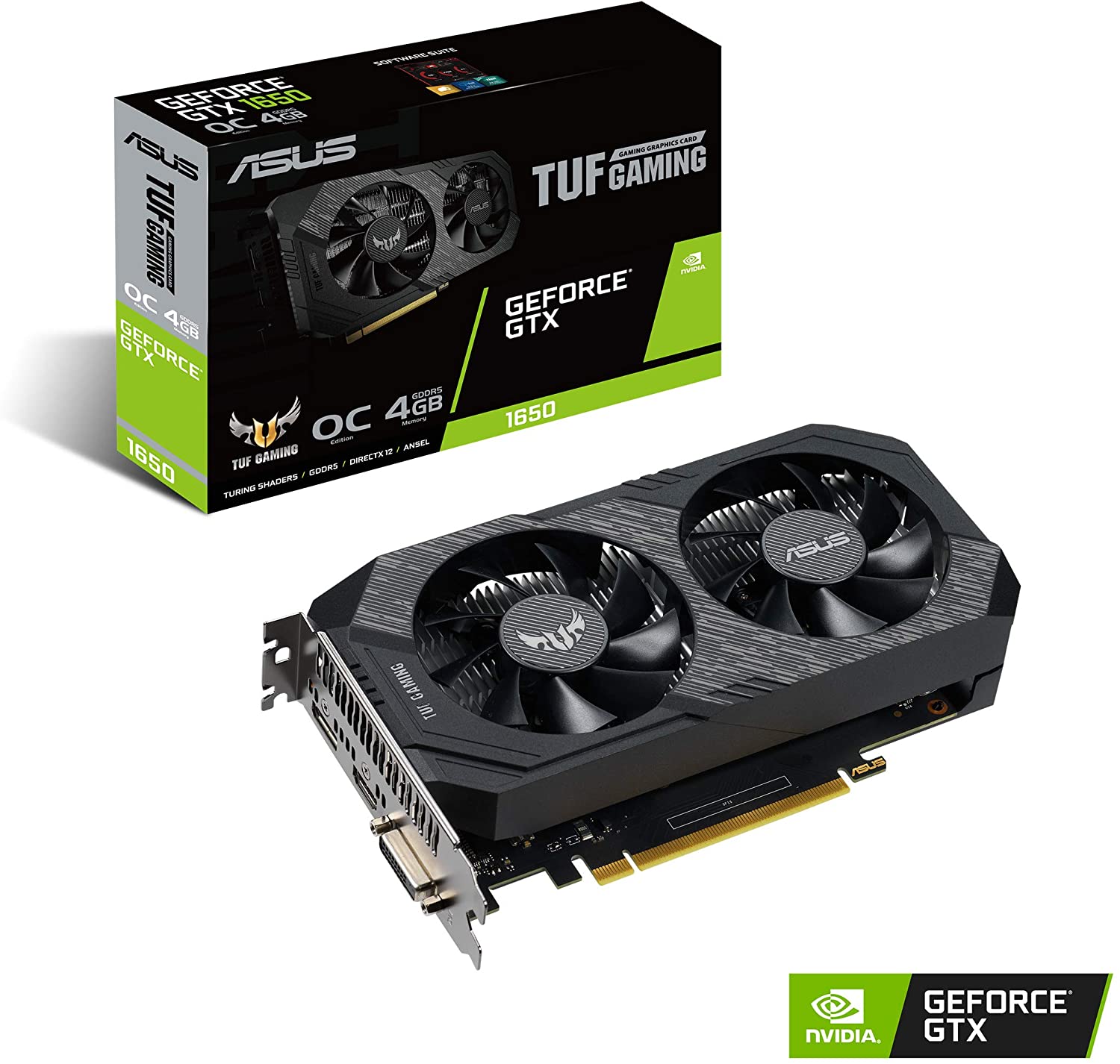 ASUS TUF Gaming NVIDIA GeForce GTX 1650 OC Edition Graphics Card (PCIe 3.0, 4GB GDDR6 Memory, HDMI, DisplayPort, DVI-D, 1x 6-pin Power Connector, IP5X Dust Resistance, Space-Grade Lubricant)